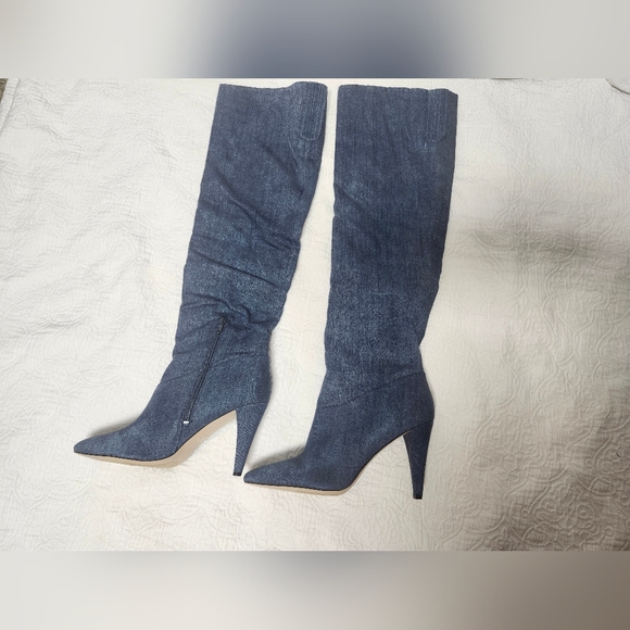 Guess Dark Denim Blue Fabric Nidia 2 Knee High Boots Size 10M - Picture 6 of 10